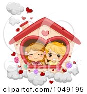 Poster, Art Print Of Valentine Cartoon Couple Playing House In The Clouds