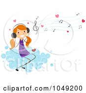 Poster, Art Print Of Valentine Stick Mail Girl Listening To Love Songs On A Cloud