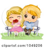 Poster, Art Print Of Valentine Cartoon Couple Sitting On A Bench With A Flower