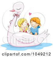 Poster, Art Print Of Valentine Cartoon Couple On A Swan Ride
