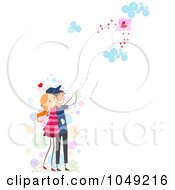 Poster, Art Print Of Valentine Stick Couple Flying A Kite