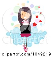 Royalty Free RF Clip Art Illustration Of A Valentine Girl Using A Laptop On A Cloud