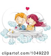 Poster, Art Print Of Valentine Cartoon Couple Flying An Airplane