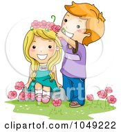 Poster, Art Print Of Valentine Cartoon Boy Putting A Flower Crown On A Girl