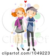 Royalty Free RF Clip Art Illustration Of A Valentine Stick Couple Holding Hands Over Colorful Dots