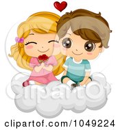 Poster, Art Print Of Valentine Cartoon Couple With Flowers On A Cloud
