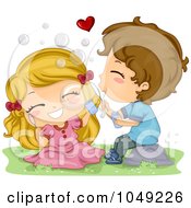 Poster, Art Print Of Valentine Cartoon Couple Blowing Bubbles