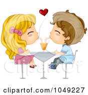 Poster, Art Print Of Valentine Cartoon Couple Sharing A Soda