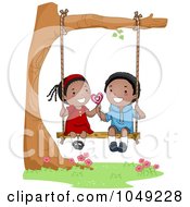 Valentine Cartoon Couple Sharing A Lolipop On A Swing