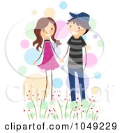 Royalty Free RF Clip Art Illustration Of A Valentine Stick Couple Holding Hands Outdoors