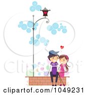 Royalty Free RF Clip Art Illustration Of A Valentine Stick Couple Sitting On A Wall