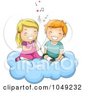 Poster, Art Print Of Valentine Cartoon Couple Listening To Love Songs On A Cloud