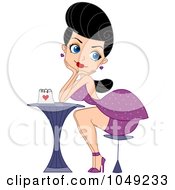 Poster, Art Print Of Valentine Pinup Woman Sitting Alone At A Table