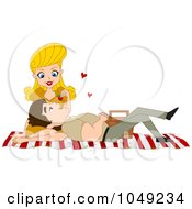 Royalty Free RF Clip Art Illustration Of An Adult Picnic Valentine Woman Feeding Her Boyfriend A Strawberry
