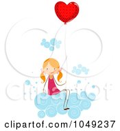 Poster, Art Print Of Valentine Stick Girl Sitting With A Heart Balloon On A Cloud