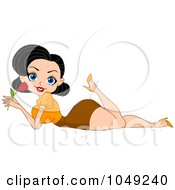 Poster, Art Print Of Valentine Pinup Woman Holding A Rose