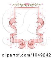 Royalty Free RF Clip Art Illustration Of A Pink Ribbon And Floral Wedding Frame by BNP Design Studio