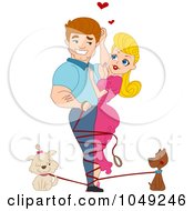 Royalty Free RF Clip Art Illustration Of An Adult Valentine Couple Entangled By Their Dogs Leashes by BNP Design Studio