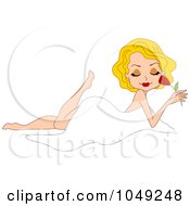 Poster, Art Print Of Valentine Pinup Woman Draped In A Sheet And Smelling A Rose