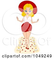 Royalty Free RF Clip Art Illustration Of A Valentine Pinup Woman Walking Down An Aisle Of Candles And Rose Petals