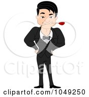 Royalty Free RF Clip Art Illustration Of A Valentine Man Holding A Rose In His Mouth