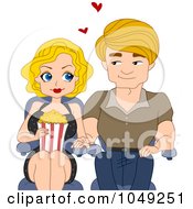 Adult Valentine Couple With Popcorn At The Movies