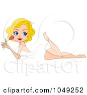Royalty Free RF Clip Art Illustration Of A Valentine Pinup Woman In A White Dress Holding A Rose