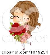 Royalty Free RF Clip Art Illustration Of A Valentine Girl Carrying A Bouquet Of Flowers
