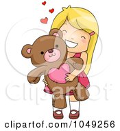 Royalty Free RF Clip Art Illustration Of A Happy Girl Hugging A Teddy Bear