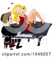 Royalty Free RF Clip Art Illustration Of An Adult Valentine Woman Flirting With A Pianist by BNP Design Studio