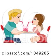 Adult Valentine Couple Sharing A Soda