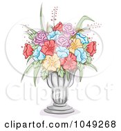 Poster, Art Print Of Sketch Of Colorful Flowers In A Glass Vase