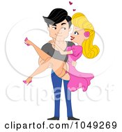 Royalty Free RF Clip Art Illustration Of An Adult Valentine Man Carrying His Girlfriend