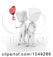 Poster, Art Print Of 3d Ivory White Couple Walking And Holding Hands With A Heart Balloon