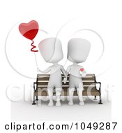 Poster, Art Print Of 3d Ivory White Couple Sitting And Holding Hands With A Heart Balloon