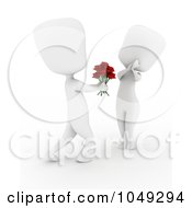 3d Ivory White Man Giving A Woman Roses