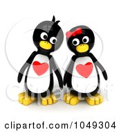 Poster, Art Print Of 3d Penguin Pair With Hearts On Their Chests