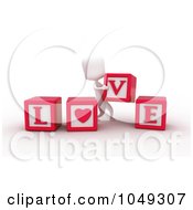Poster, Art Print Of 3d Ivory White Person Spelling Love With Blocks