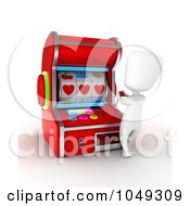 Poster, Art Print Of 3d Ivory White Person Using A Slot Machine