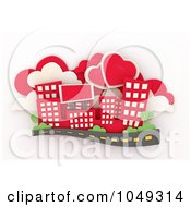 Poster, Art Print Of 3d Red City With Heart Clouds