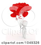 Poster, Art Print Of 3d Ivory White Person With A Bunch Of Valentine Heart Balloons