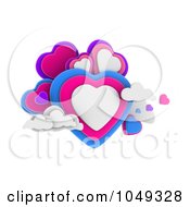 Poster, Art Print Of 3d Blue Pink White And Purple Hearts In Clouds