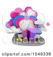 Royalty Free RF Clip Art Illustration Of A 3d Taxi Driving Around A City Under Heart Clouds