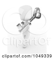 Royalty Free RF Clip Art Illustration Of A 3d Ivory White Person Carrying A Heart Skeleton Key