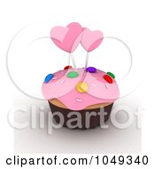 Royalty Free RF Clip Art Illustration Of A 3d Valentine Cupcake With Pink Frosting And Hearts