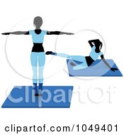 Poster, Art Print Of Digital Collage Of Fitness Women Wearing Blue And Doing Aerobics Poses On Mats