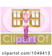 Poster, Art Print Of Aerobics Fitness Instructor In Pink Working Out On A Mat In A Gym