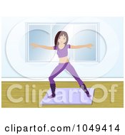 Royalty Free RF Clip Art Illustration Of An Aerobics Fitness Instructor In Purple Working Out On A Mat In A Gym