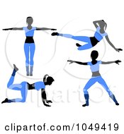 Poster, Art Print Of Digital Collage Of Fitness Women Wearing Blue And Doing Aerobics Poses