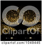 Royalty Free RF Clip Art Illustration Of A Silhouetted Dj And Hands Against Gold Mosaic